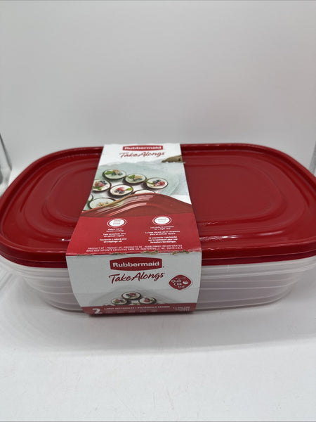 Rubbermaid Take Alongs Large Rectangle 2 Count 1 Gal, 3.7L Containers HolidayRed