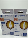 (2a) GE 40w/4w Soft White LED CAM Decorative Clear Finish Light 2 Bulbs Per Box