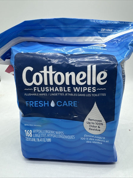 CottonElle Fresh Care Flushable Moist Wipes Refill Adult Septic  ZIP PACK 168ct