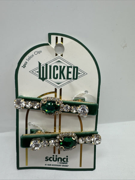 Scunci Conair WICKED Elphaba Green 2pc Salon Clip Crystal Rhinestone COMBINESHIP