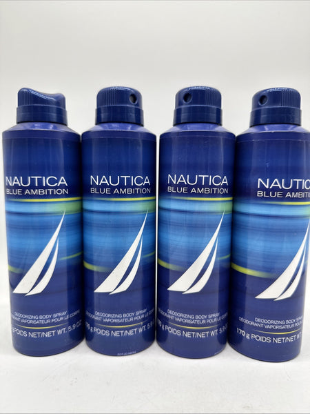 (4) Nautica Blue Men Deodorant Body Spray 5.9oz Gift Set