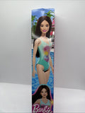 Beach Barbie Doll With Black Hair Wearing Tropical Blue Swimsuit Flamingo