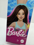 Beach Barbie Doll With Black Hair Wearing Tropical Blue Swimsuit Flamingo
