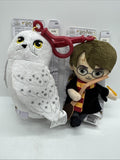 (2) HARRY POTTER CLIP ON Wizard CHARM BAG CHARM KEYRING PLUSH TOY PLUSHIE HEDWIG