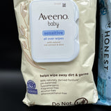 (2) Aveeno Baby Sensitive 64 Wipes Fragrance-Free & Honest Sanitizing 50 Wipes