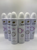 (6) Dove 0% Aluminum Deodorant Dry Spray Coconut & Pink Jasmine 4oz COMBINESHIP