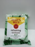 Burt's Bees Refreshing Cucumber Mint Make Up Remover Facial Towelettes 30 Wipe