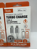 (2) Itek Type-C To Lightning White Braided Cable Power Turbo Charge COMBINESHIP