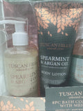 8pc Tuscan Hills Bath Set Shower Gel Lotion Body Mist Fizz Bomb Brush Spearmint