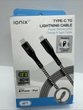 Ionix Type-C To Lightning White Braided Cable Power Charge Sync 4ft COMBINESHIP