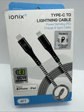 Ionix Type-C To Lightning White Braided Cable Power Charge Sync 4ft COMBINESHIP