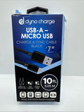 Dyno Charge USB To Micro Power  Sync Cable Cord 10ft Black COMBINESHIP