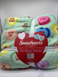 Sweethearts Candy Microfleece Blanket Conversation Hearts Mint Valentines 50x60