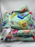 Sweethearts Candy Microfleece Blanket Conversation Hearts Mint Valentines 50x60