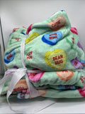 Sweethearts Candy Microfleece Blanket Conversation Hearts Mint Valentines 50x60