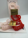 (2) Scunci All Hair Pink Red Hold The Unbreakable Collection Heart Claw Clips