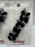 (2) Scunci Conair Barrette Snap Clip Crystal Rhinestone Black Formal COMBINESHIP