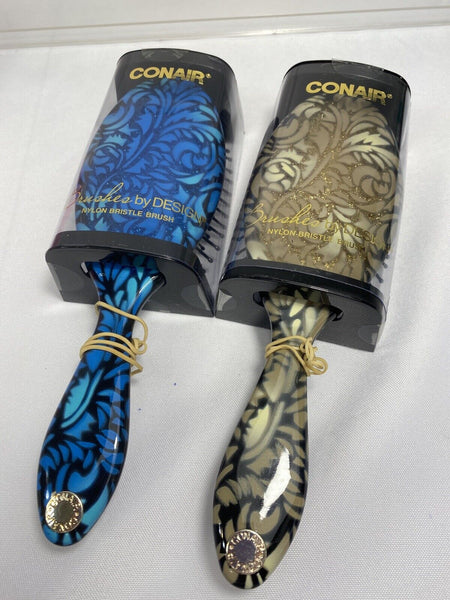 (2) Conair Nylon Bristle Brushes Cushion Regular Size. Blue Gold