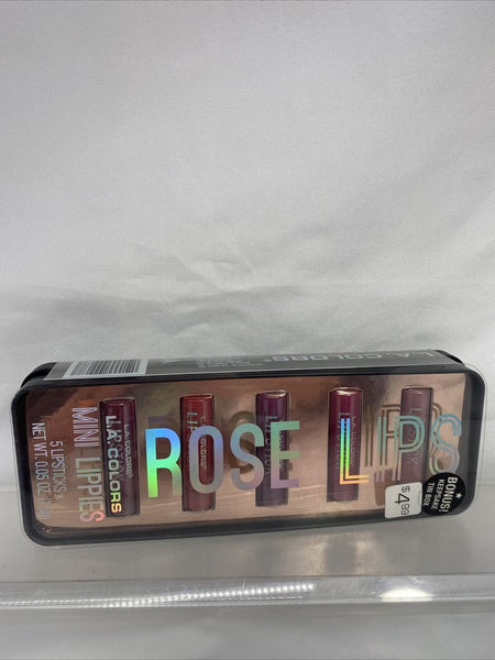 L.A. Colors 5 Mini Lipsticks Rose Pink Creamy Set Gift Lot With Tin Easter