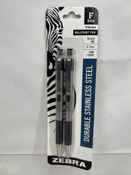 Zebra Stainless Steel  Pen. F301 Black Ink Fine Tip.
