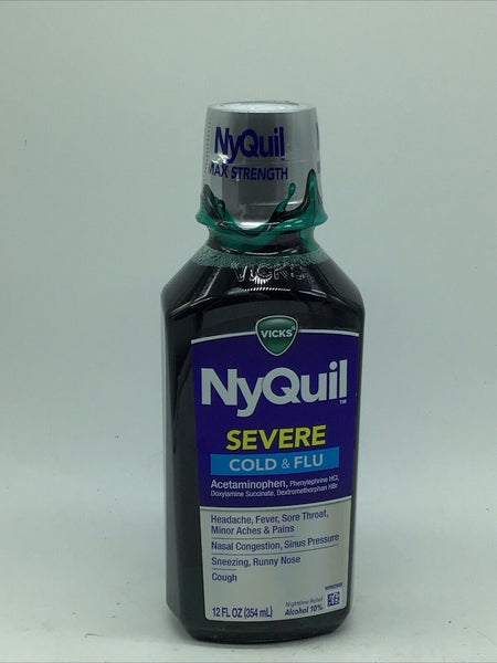 Vicks NyQuil, severe cough, cold blue headache, 12oz liquid max strength night