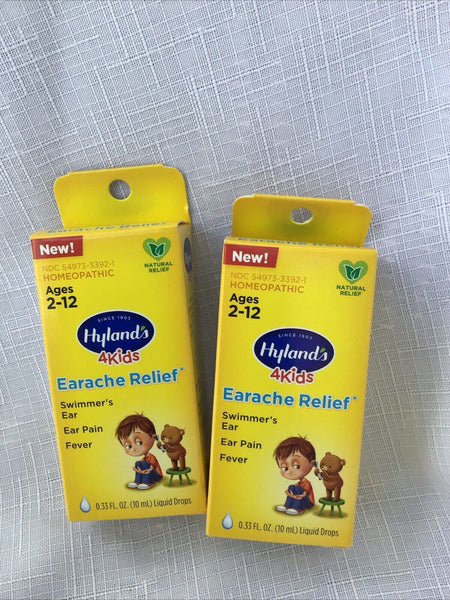 (2) Hyland's 4Kids Earache Relief  Swimmers Ear  Fever 0.33 fl oz liquid drops
