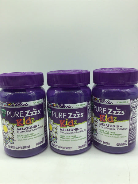 (3) Vicks Kids Pure Zzzs Melatonin Chamomile & Lavender 48 Natural Gummies