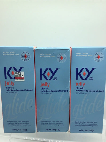 (3) K-Y Jelly Classic Water Based Glide Gentle Personal Lubricant 4oz