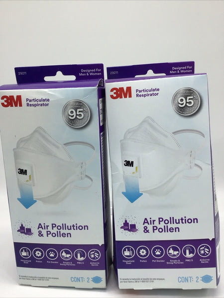 (2) 3M Air Pollution & Pollen Respirator 29211 Adult 2per Box 4ttl COMBINESHIP
