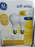 GE 2pk Soft White 3Way Light Bulb 50/200/250 A21 580/3335/3915 Lumen