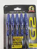 Pilot G2 Blue Gel Pens 0.7mm Fine Point 5 Count Cushion Grip Combine Shipping!