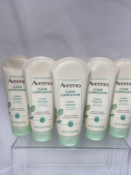(5) Aveeno Clear Complexion Creme Cleanser Salicylic Acid ￼breakout 5oz 5/22