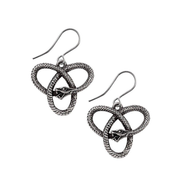 Alchemy Gothic E460 Eve's Triquetra Droppers Earrings Serpent Goddess Celtic