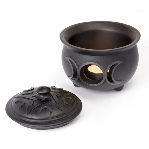 Alchemy Gothic V107 - Triple Moon Cauldron Pot Candle Holder Decor Wicken Witch