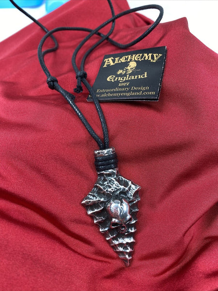 Alchemy Gothic P731 CAPITANEUS NECKLACE Skull Flint Arrowhead Pendant  Cord