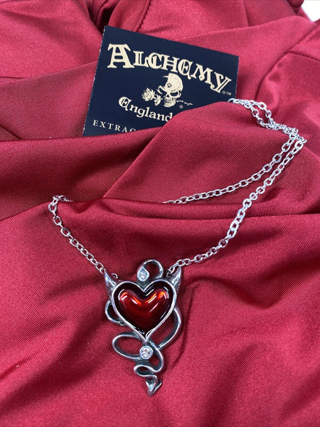 Alchemy Gothic ULFP20 Devil Heart Necklace Pendant Crystal Red Horns IN HAND