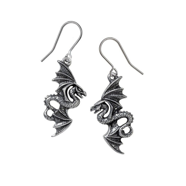 Alchemy Gothic E442 Flight of Airus Earrings Dragon God Wicca Mythical Dropper