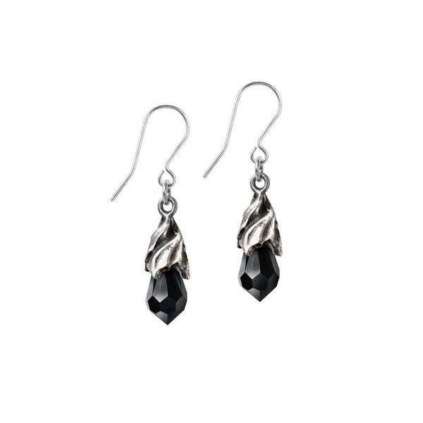 Alchemy Gothic E437B Empyrean Tear Earrings Black Crystal Goddess Dropper