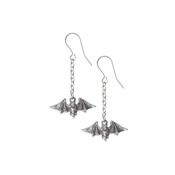 Alchemy Gothic E429 Kiss the Night Earrings Bat Witch Wicca Mythical Dropper