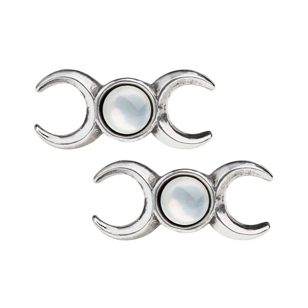 Alchemy Gothic E401 - Triple Goddess Studs Earrings Mother Of Pearl Moon Wicca