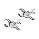 Alchemy Gothic E401 - Triple Goddess Studs Earrings Mother Of Pearl Moon Wicca