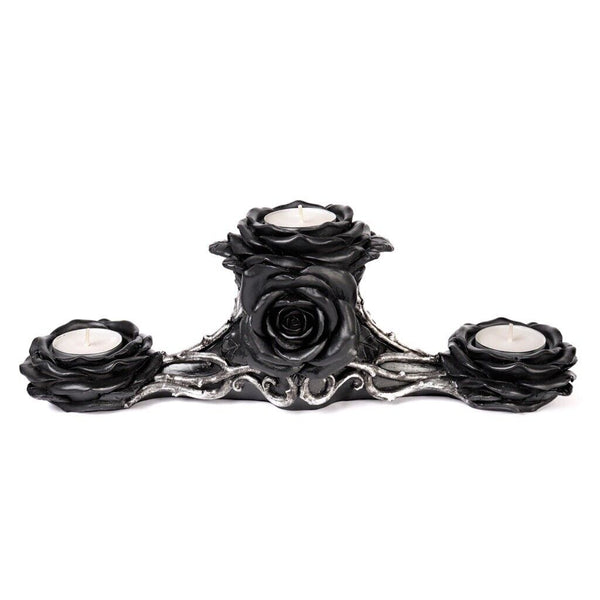 Alchemy Gothic V96 Black Rose Triple T-Light Holder The Vault 12”x4” Candle Hold