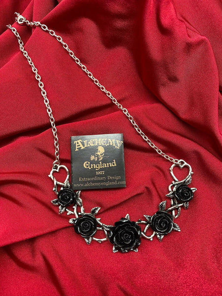 Alchemy Of England P864 Rose Briar Choker Necklace Gothic Pendant Black IN HAND