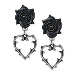 Alchemy Gothic E365 Wounded Love Earrings Black Rose Heart Thorn barbed romance