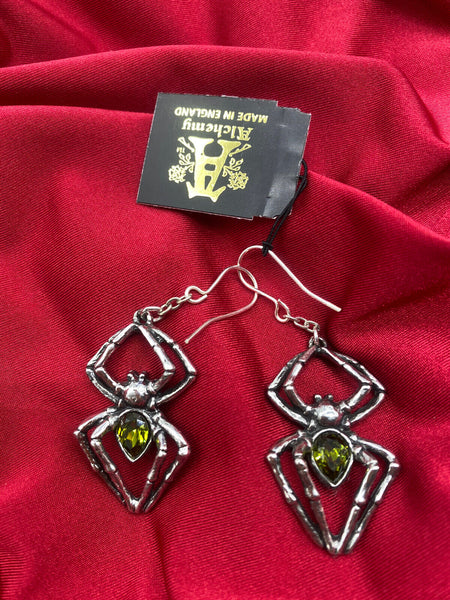 Alchemy England Gothic E428 Green Venom Earrings Spider Hanging Dangle IN HAND