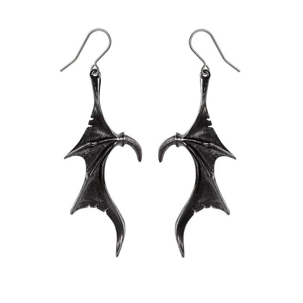 Alchemy Gothic E463 - Wings of Midnight Earrings Bat Wing Heart Goddess Dropper