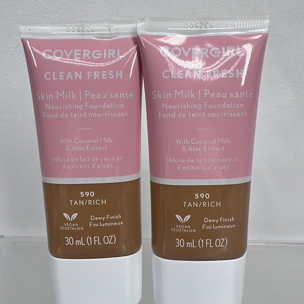 (2) COVERGIRL 590 Tan Rich Clean Fresh Milk Foundation Dewy Finish COMBINESHIP