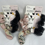 (2) Scunci Pairs 2 pcs Scrunchies Brunch(pink Floral) & Dinner (Black) Hair Tie