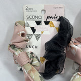 (2) Scunci Pairs 2 pcs Scrunchies Brunch(pink Floral) & Dinner (Black) Hair Tie