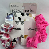 (2) Scunci Pairs 2 pcs Scrunchies Work Workout Hot Pink Multi Color Hair Tie